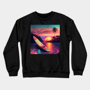 80s Style Hawaiian Surfing in a Beautiful Sunset Retro Vintage Travel Artwork Crewneck Sweatshirt